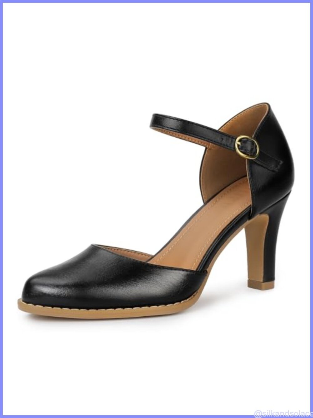 Women's Closed Toe Chunky Heel Dress Pumps with Ankle Strap